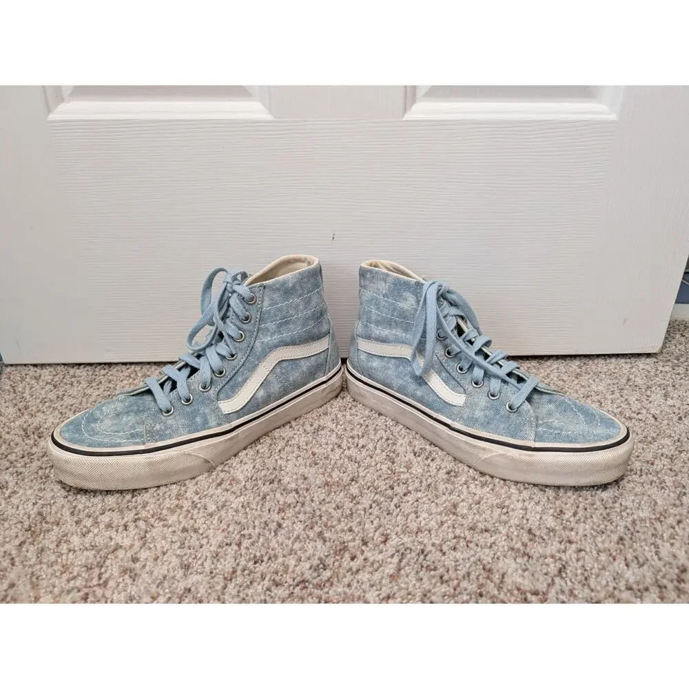 Vans Sk8-Hi Tapered Acid Wash Denim Shoes Mens 6 Womens 7.5 Light Blue Sneaker